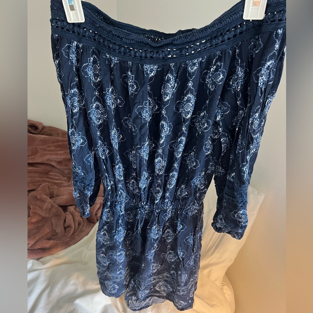 COPY - Hollister blue floral off-shoulder long sleeve romper, women’s size M